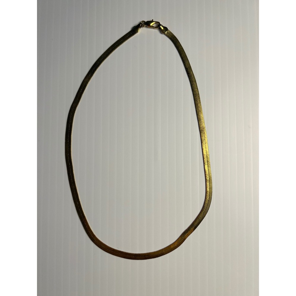 Gold Tone Herringbone Flat Snake Chain Necklace with Lobster Clasp